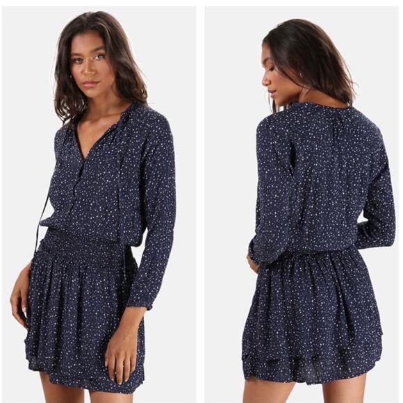 Rails Jasmine Star Mini Dress In Navy Nova Smocked Long Sleeve small - Picture 1 of 14